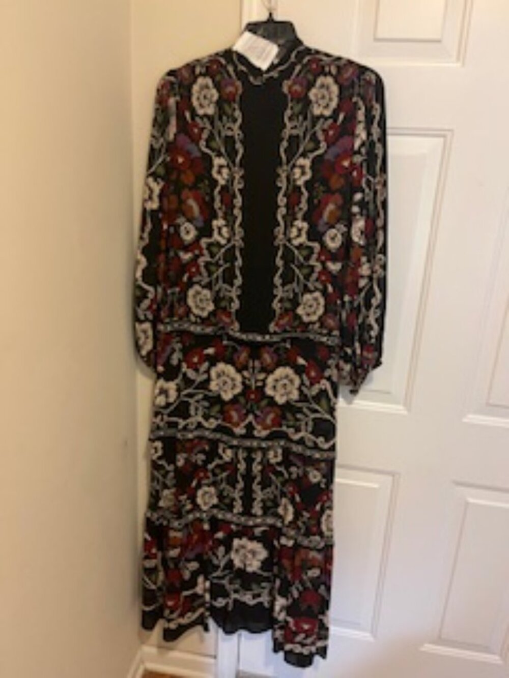 FARM RIO BLACK Rococo Flower elegant long-sleeve ruffled maxi dress - XL - Picture 2 of 3